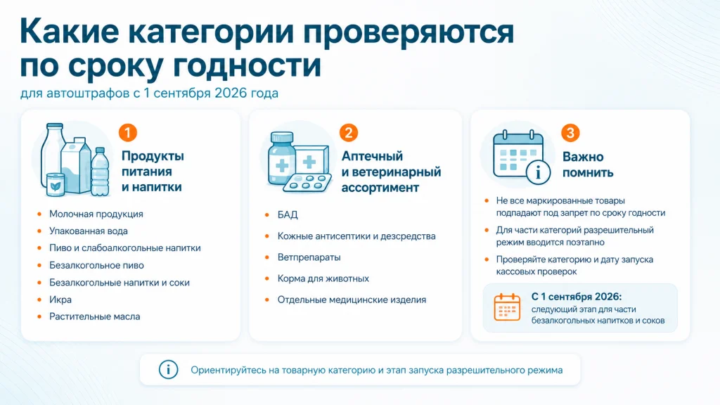 Категории маркированных товаров с проверкой срока годности